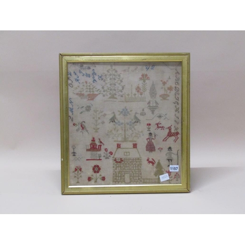 1157 - F/G 19C NEEDLEWORK TAPESTRY, 43CM X 39CM