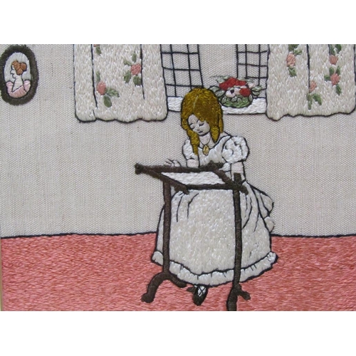 1161 - F/G NEEDLEWORK - GIRL EMBROIDERING, 18CM X 19CM