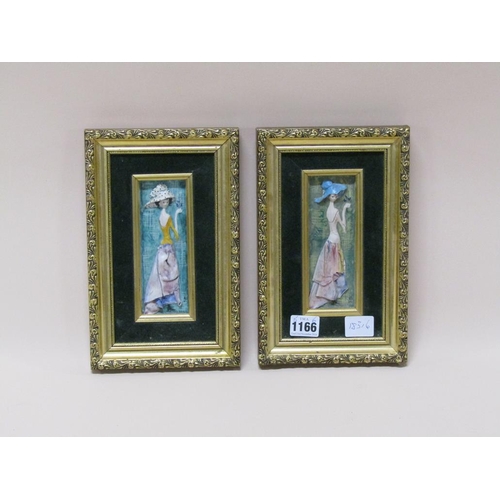 1166 - PAIR OF RELIEF MOULDED PAINTINGS OF CATHERINE AND STEPHANIE, RACH 15CM X 5CM