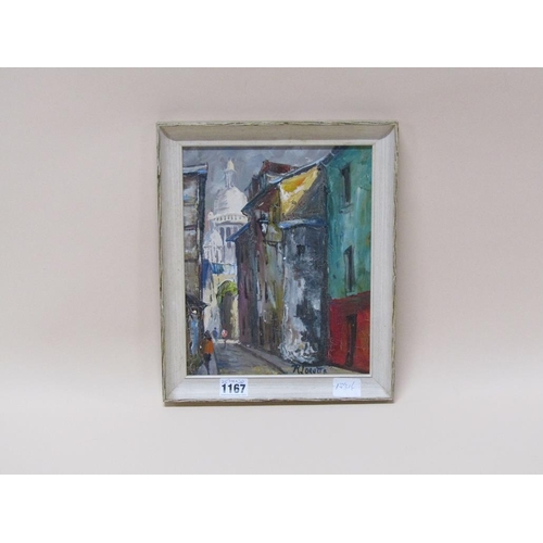 1167 - R LOROTTE - CONTINENTAL STREET SCENE, SIGNED OIL ON PANEL, FRAMED, 25CM X 20CM