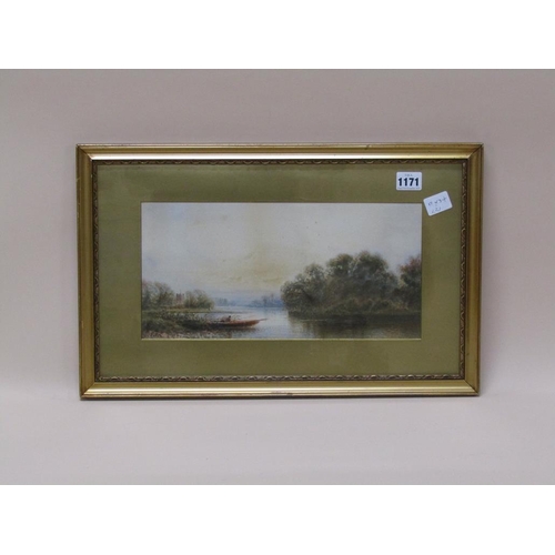 1171 - E BLAIR - LONE FISHERMAN IN A PUNT, SIGNED WATERCOLOUR, F/G, 17CM X34CM