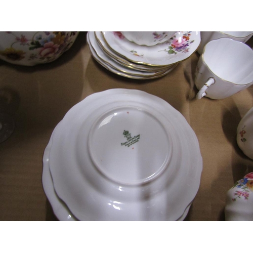 192 - BOX TO INCL CROWN DERBY POSY TEA SERVICE, CRYSTAL GLASSES