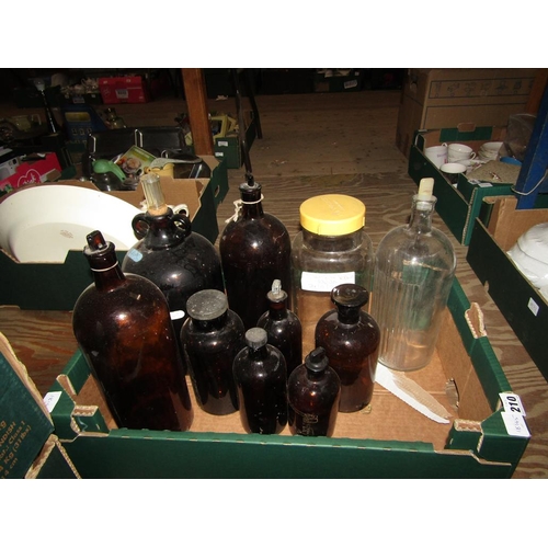 210 - BOX OF GLASS JARS AND DEMIJOHNS