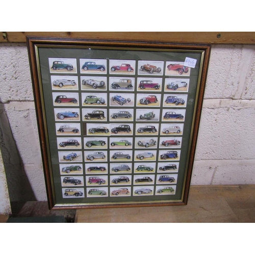 358 - FRAMED CIGARETTE CARDS - STEAM ENGINE AND CARS