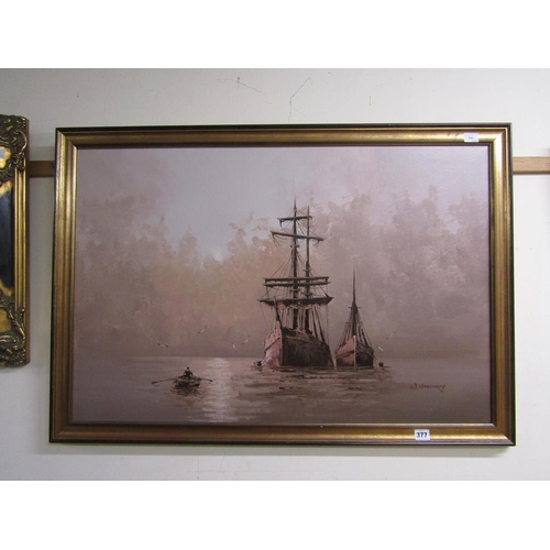 377 - FRAMED OIL ON CANVAS - COASTAL SCENE