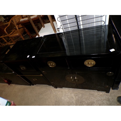 825 - ORIENTAL BLACK LACQUERED CABINET AND TWO DRAWER CHEST