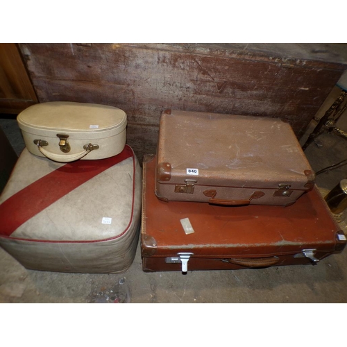 840 - COLLECTION OF VINTAGE CASES; POUFFE