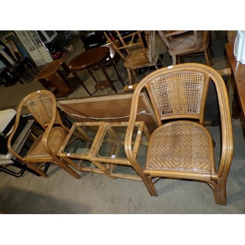 868 - TWO WICKER CHAIRS AND TWO WICKER TABLES