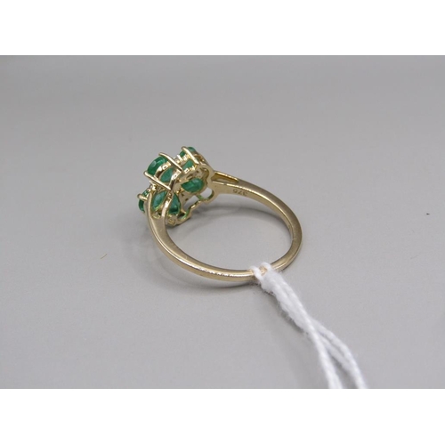 1445 - GOLD EMERALD CLUSTER RING SIZE Q