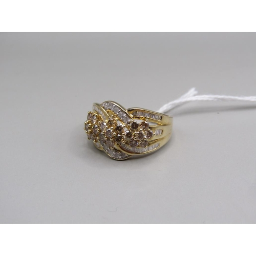 1448 - GOLD CHAMPAGNE/WHITE DIAMOND RING SIZE O