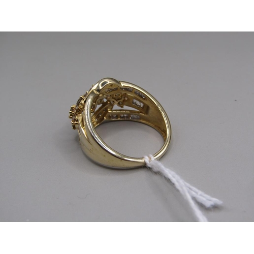 1448 - GOLD CHAMPAGNE/WHITE DIAMOND RING SIZE O