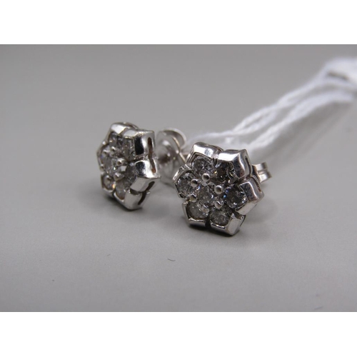 1454 - 18ct WHITE GOLD 1 carat DIAMOND CLUSTER EARRINGS