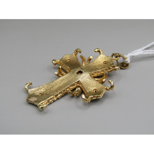 1409 - GOLD DIAMOND AND SEED PEARL PENDANT CRUCIFIX 11.3g