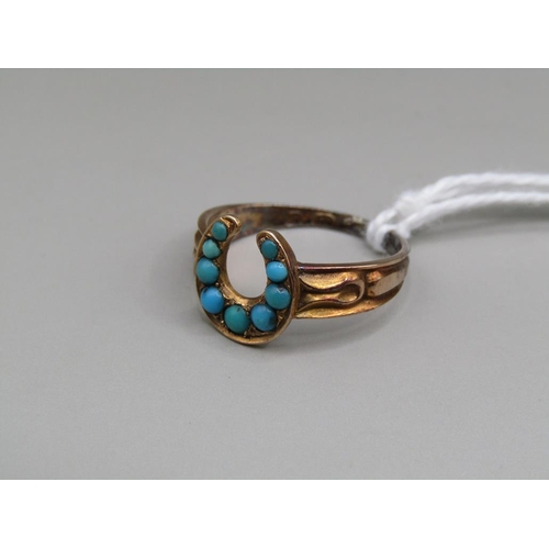 1413 - GOLD TURQUOISE HORSESHOE RING SIZE L 1/2