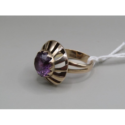 1415 - 14cT GOLD AMETHYST SET RING SIZE O