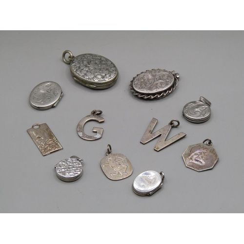 1432 - BOX OF SILVER PENDANT LOCKETS AND SILVER PENDANTS