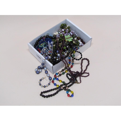 1480 - BOX OF BEADS, STONE AND OTHER NECKLACES