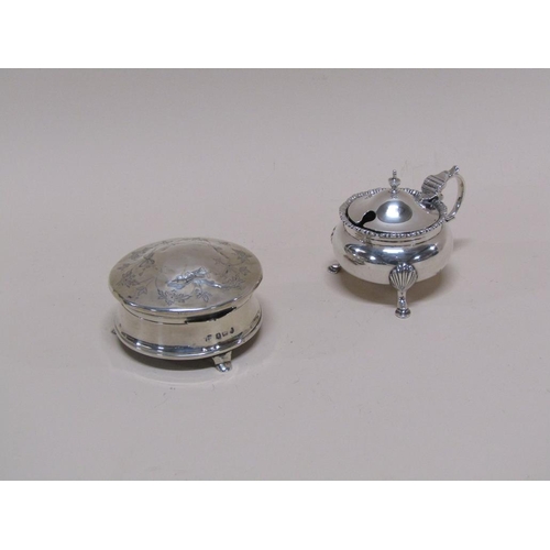 1396 - SILVER RING BOX (A/F) AND A SILVER MUSTARD