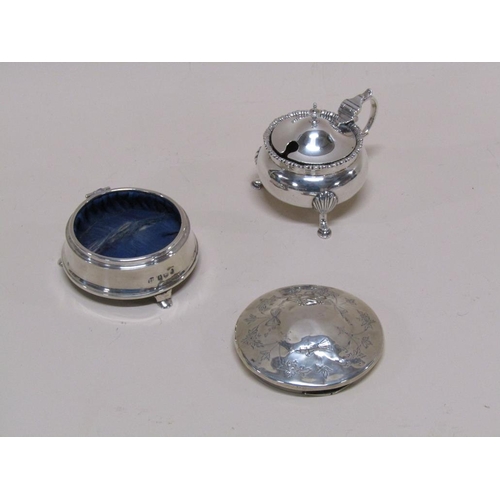 1396 - SILVER RING BOX (A/F) AND A SILVER MUSTARD