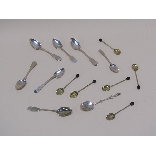 1397 - BOX OFMIXED SILVER SPOONS INC. ENAMEL BEAN SPOONS, APPX 5ozt