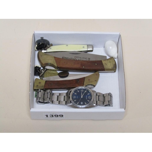 1399 - ACCURIST WATCH, 3 PENKNIVES ETC