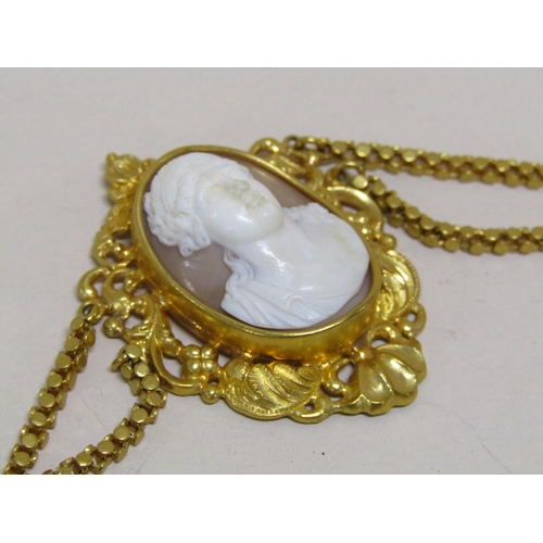 1374 - GILT METAL CAMEO NECKLACE, BRACELET AND EARRINGS