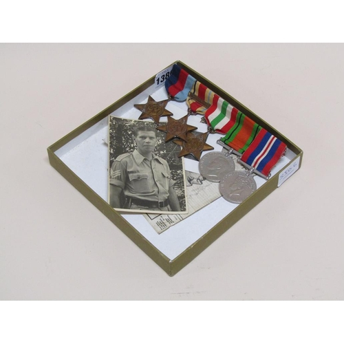 1386 - BAR OF SECOND WORLD WAR MEDALS AND MILITARY PHOTOGRAPHS