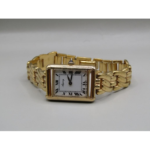 1339 - 18ct GOLD ASPREY LADIES WATCH ON A PLATED BRACELET, IN ITS ORIGINAL FITTED BOX