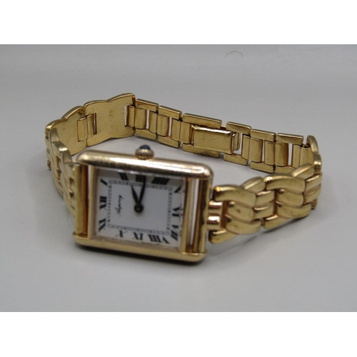 1339 - 18ct GOLD ASPREY LADIES WATCH ON A PLATED BRACELET, IN ITS ORIGINAL FITTED BOX