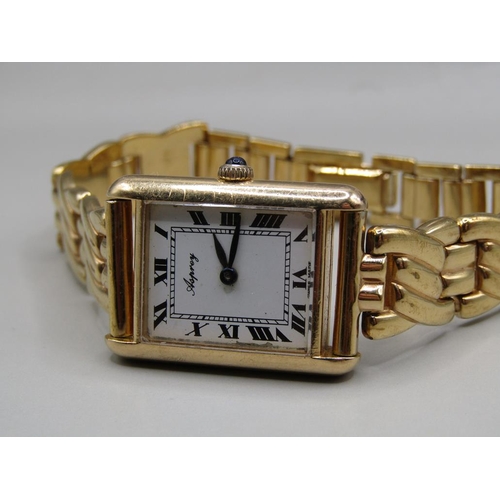 1339 - 18ct GOLD ASPREY LADIES WATCH ON A PLATED BRACELET, IN ITS ORIGINAL FITTED BOX