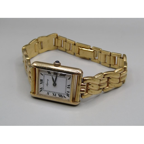 1339 - 18ct GOLD ASPREY LADIES WATCH ON A PLATED BRACELET, IN ITS ORIGINAL FITTED BOX