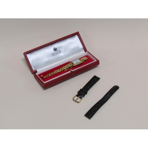 1339 - 18ct GOLD ASPREY LADIES WATCH ON A PLATED BRACELET, IN ITS ORIGINAL FITTED BOX