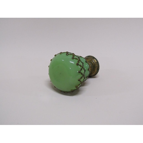 1353 - GREEN GLASS GILT DECORATED CONTINENTAL SCENT BOTTLE AND STOPPER