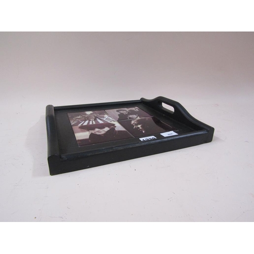 1239 - TWO HANDLED TRAY SET WITH FOUR BEATLE TILE PANELS