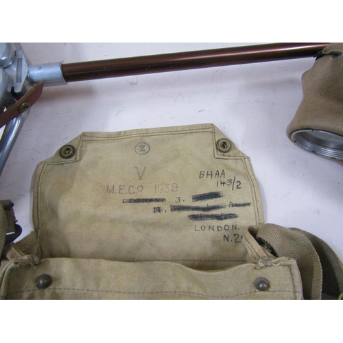 1255 - WW2 GAS MASK; BAG; SHOOTING STICK