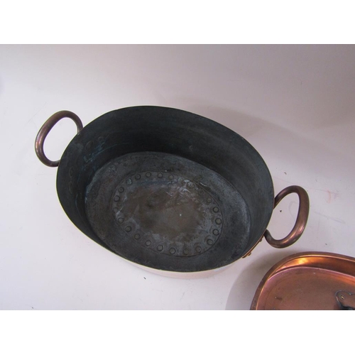 1268 - LATE 19/EARLY 20c COPPER TWO HANDLE COOKING POT AND COVER