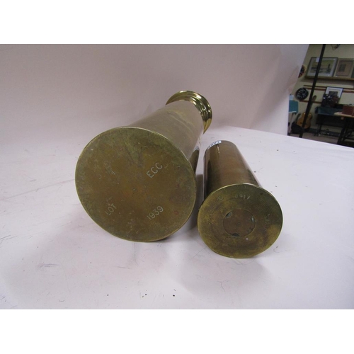 1271 - TWO BRASS SHELL CASES 28 & 60 cms H