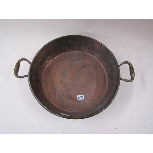 1277 - COPPER TWO HANDLED PAN 50cms W