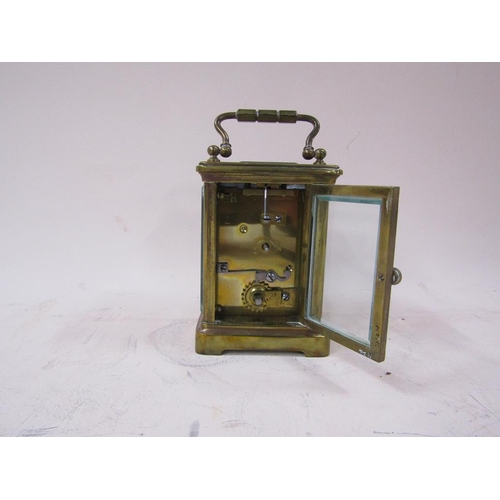 1296 - MINIATURE BRASS CARRIAGE CLOCK BY HENRY WELLS OF SHREWSBURY IN BOX 10cms H