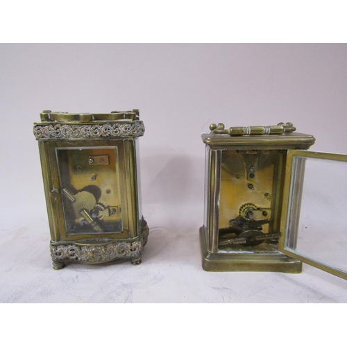 1301 - TWO BRASS CARRIAGE CLOCKS 13.5 & 12.5cms H