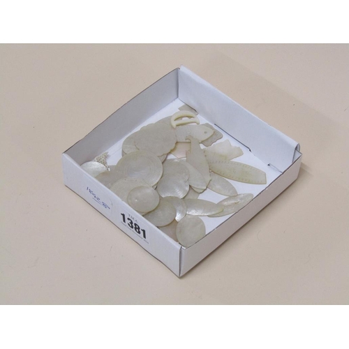 1381 - SMALL BOX OF MOTHER OF PEARL COUNTERS