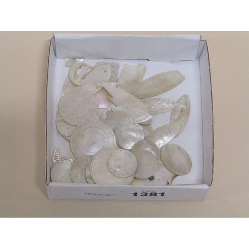 1381 - SMALL BOX OF MOTHER OF PEARL COUNTERS