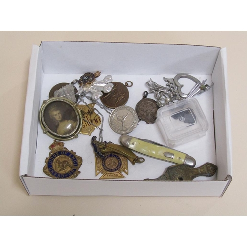 1490 - TWO BOXES OF MILITARY AND OTHER BADGES AND MEDALS ETC