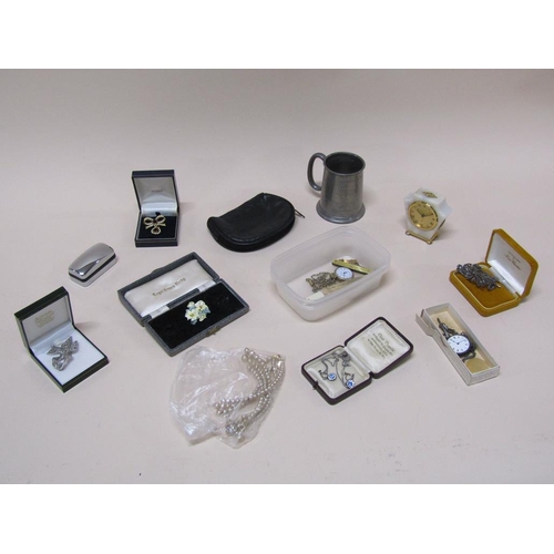 1511 - MIXED COSTUME JEWELLERY, POCKET WATCHES, PEWTER TANKARD ETC