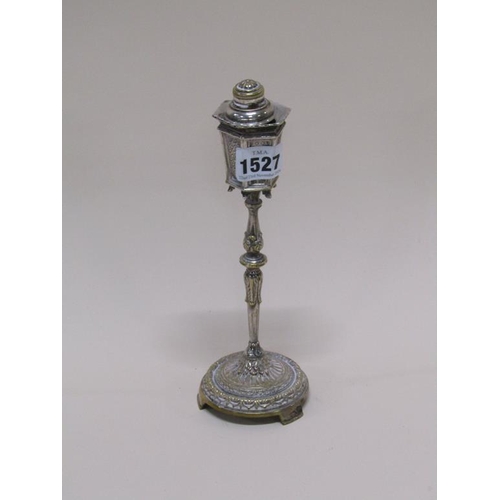 1527 - SILVER PLATED NOVELTY TABLE LIGHTER IN THE FORM OF A VICTORIAN STREET LAMP