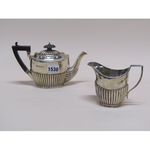 1530 - SMALL SILVER TEAPOT AND A SILVER CREAM JUG - CREAM JUG MARKS FOR MAPPIN BROS. COMBINED WEIGHT OF 12o... 