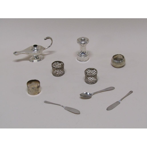 1531 - SILVER PEPPER MILL, NAPKIN RINGS ETC.