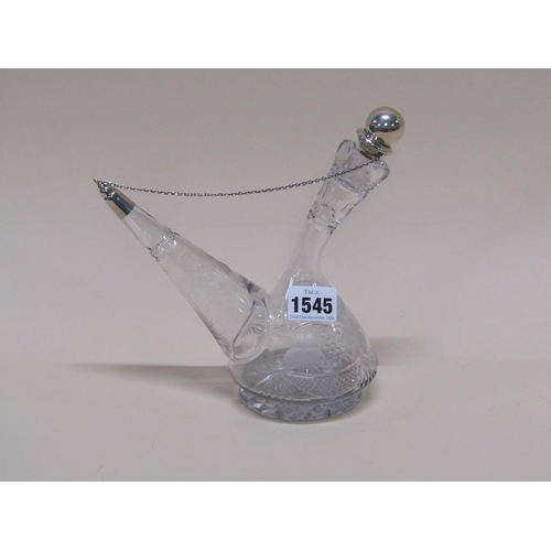 1545 - SILVER MOUNTED CUT GLASS OIL BOTTLE