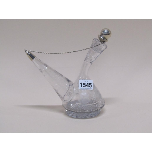 1545 - SILVER MOUNTED CUT GLASS OIL BOTTLE