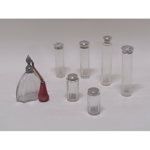 1549 - SILVER TOP GLASS BOTTLES AND AN ATOMISER